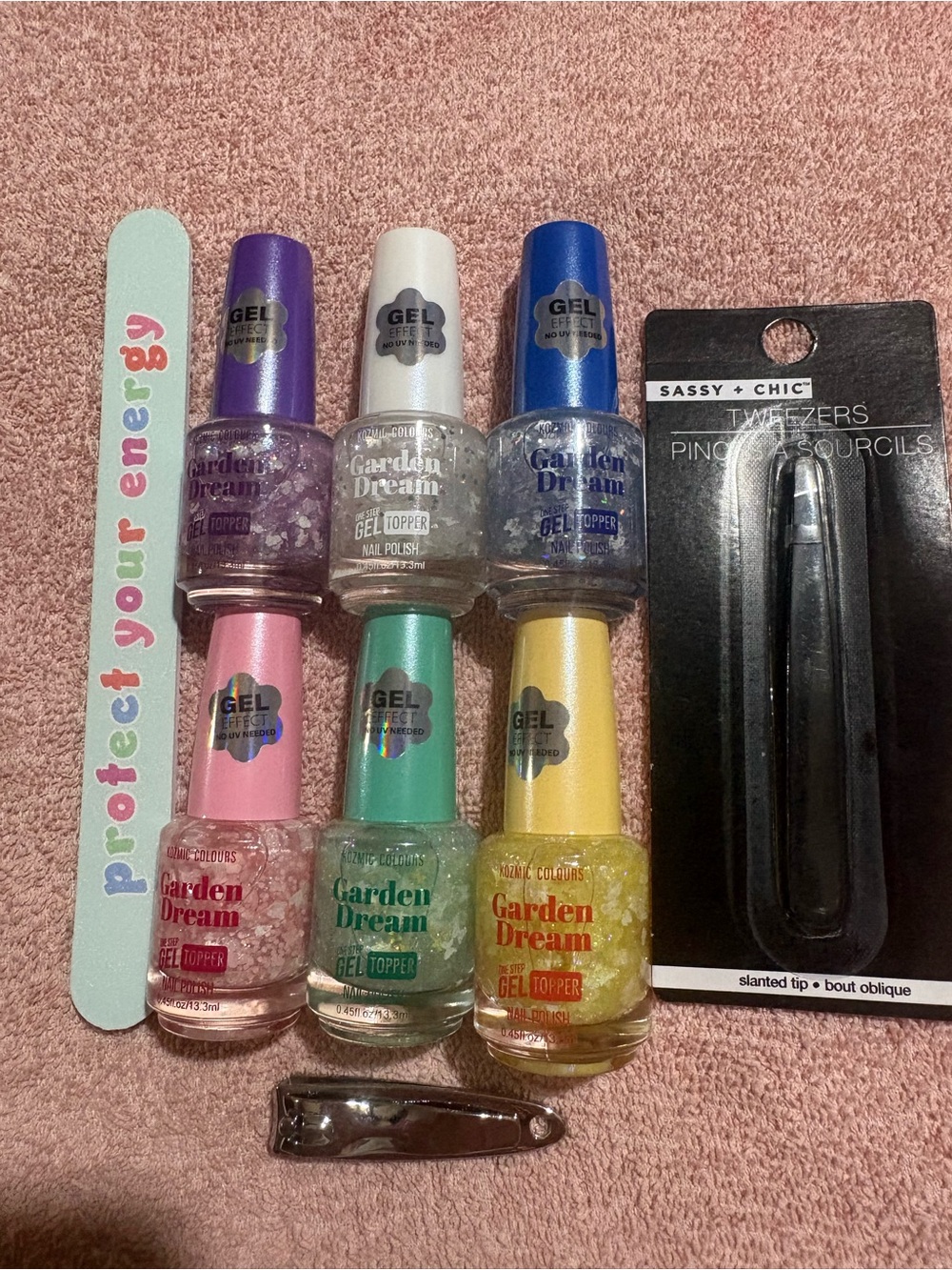 Gel Topper Nail Polish Set with Tools - Multicolor Glitter